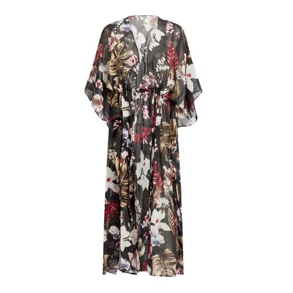 Walter Baker Tulum Caftan O/S Tropical Print Black